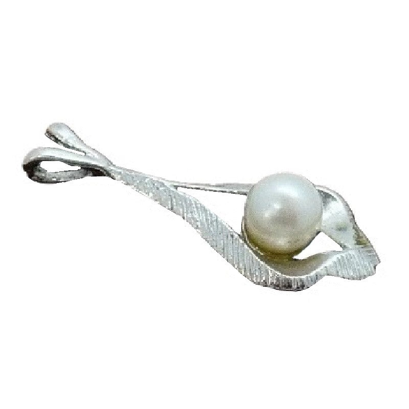 1980s Freeform Silver & Pearl Solitaire Pendant