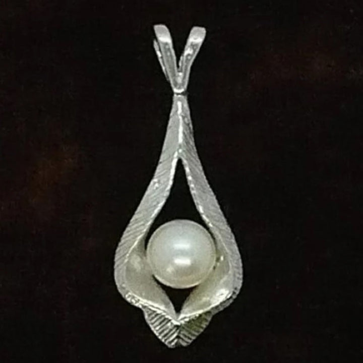 1980s Freeform Silver & Pearl Solitaire Pendant