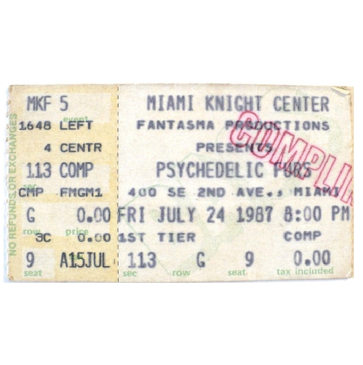 Psychedelic Furs Midnight to Midnight Ticket 1987