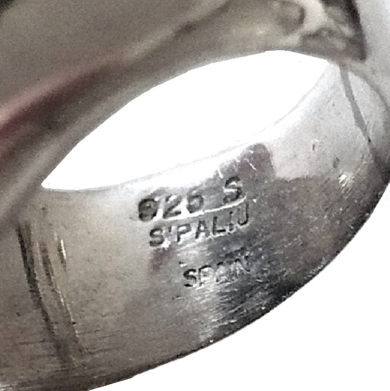 S’Paliu ring showing 925 hallmark, makers mark, and SPAIN.