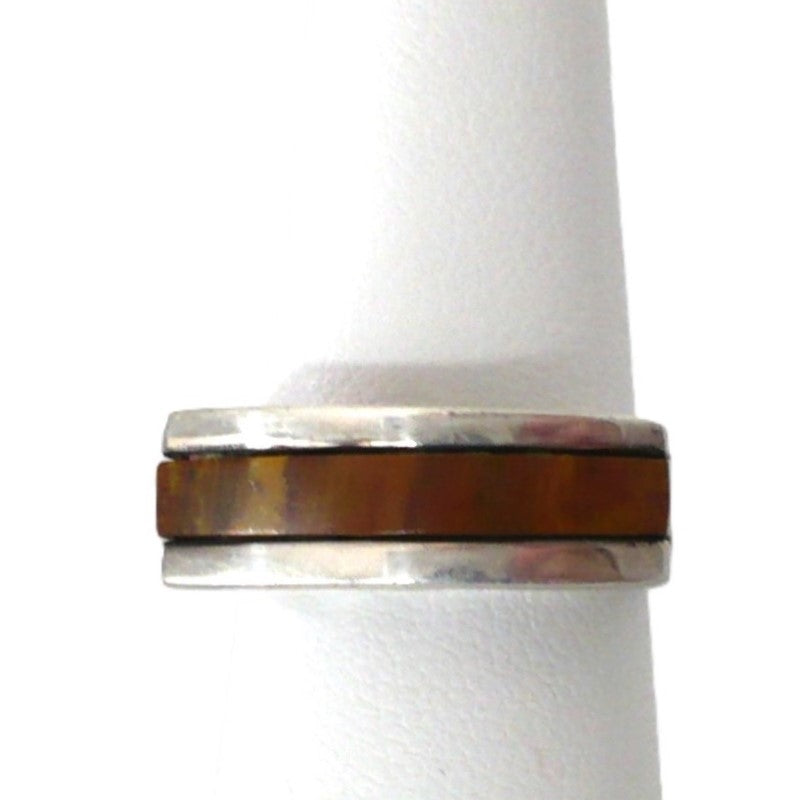 Tigers Eye Block Ring on ring holder front view.