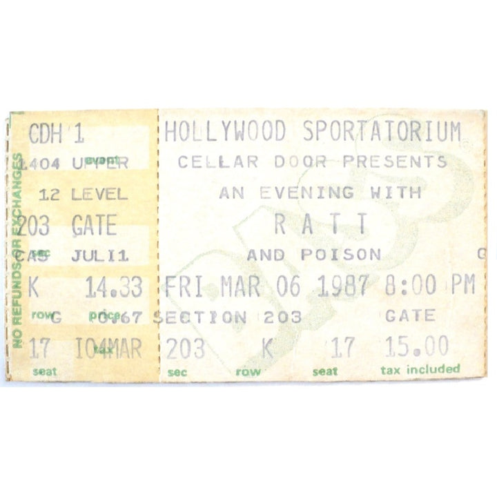 Ratt Dancing Undercover Ticket 1987 Poison