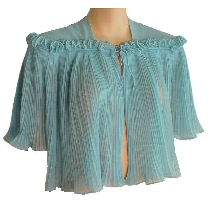 1960s Vintage Sheer Aqua Bed Jacket by Vanity Fair.