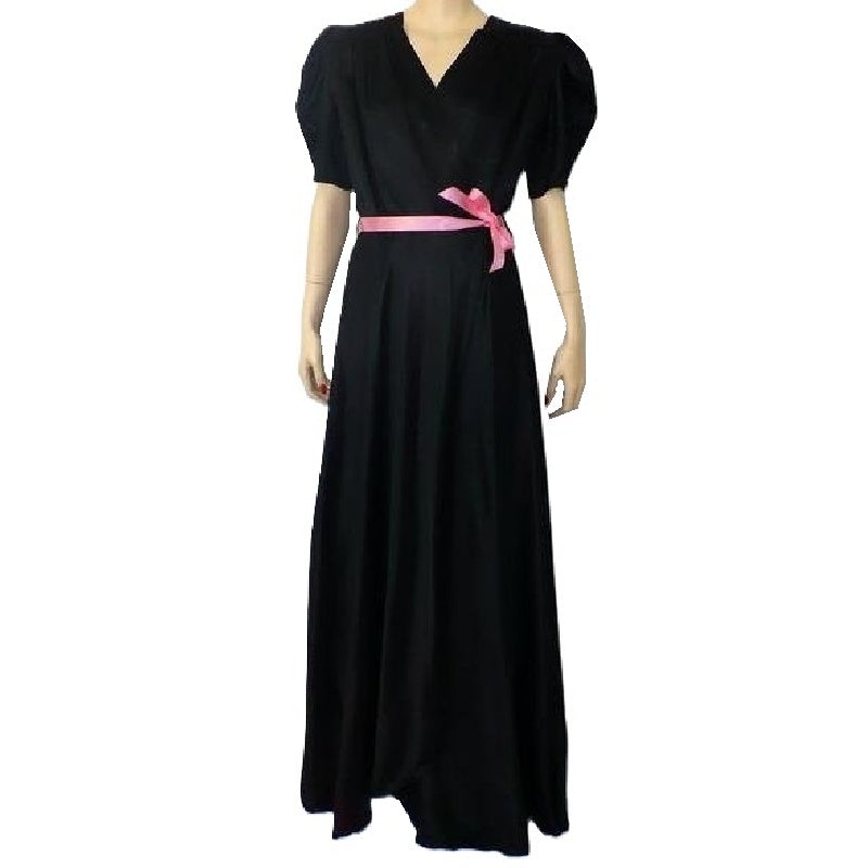 1940s Vintage Black Liquid Satin Robe Dressing Gown.