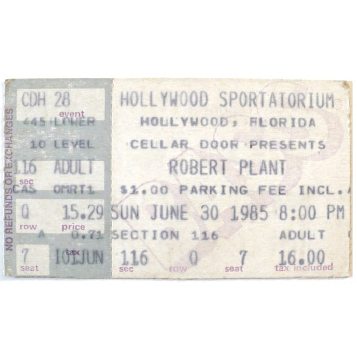 Robert Plant Shaken and Stirred Tour Ticket 1985