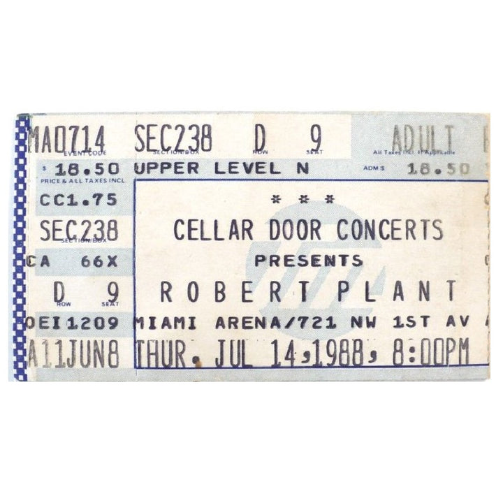 Robert Plant Now and Zen Tour Ticket 1988