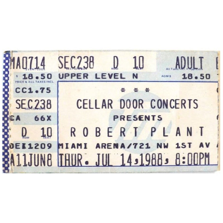 Robert Plant Now and Zen Tour Ticket 1988 a