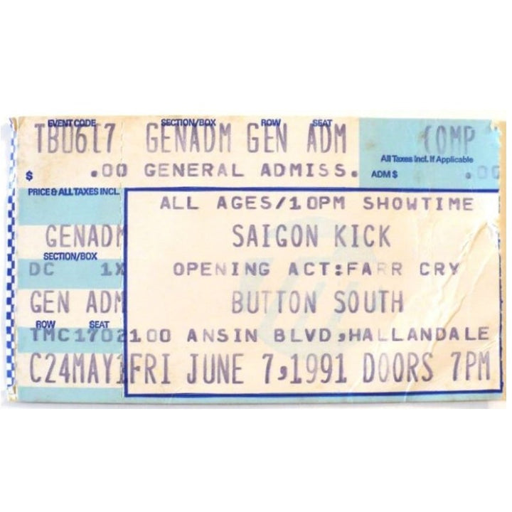 Saigon Kick Ticket 1991 Farr Cry