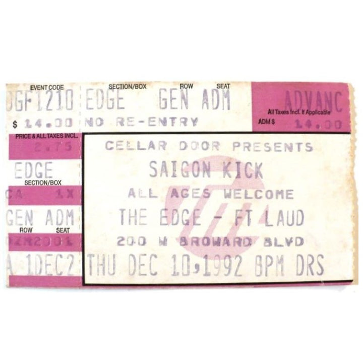 Saigon Kick Lizard Tour Ticket 1992