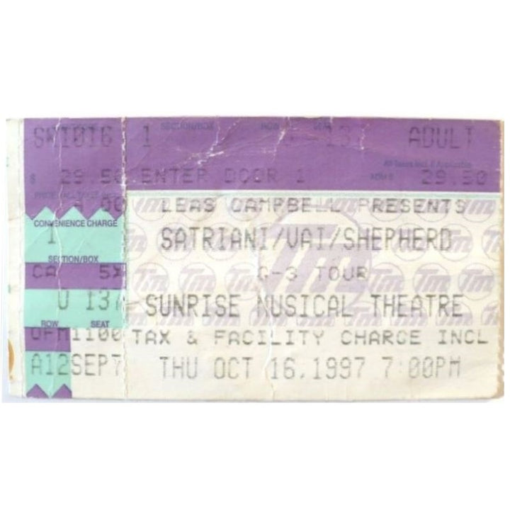 Satriani Vai Shephard G-3 Tour Ticket Oct 16 1997