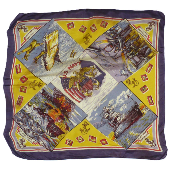 1940s Vintage WWII US Navy Silk Souvenir Scarf.