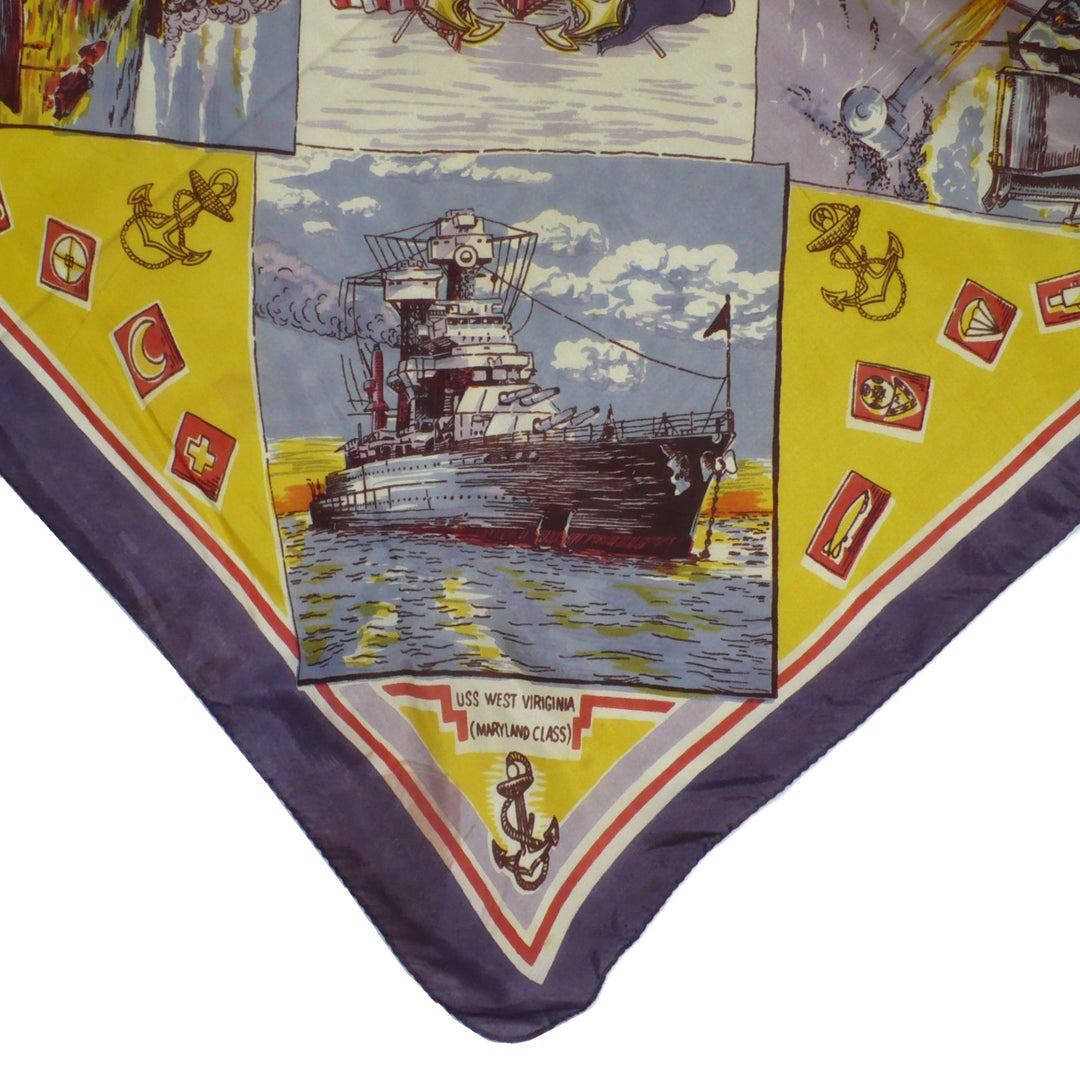 1940s Vintage WWII US Navy Silk Souvenir Scarf.