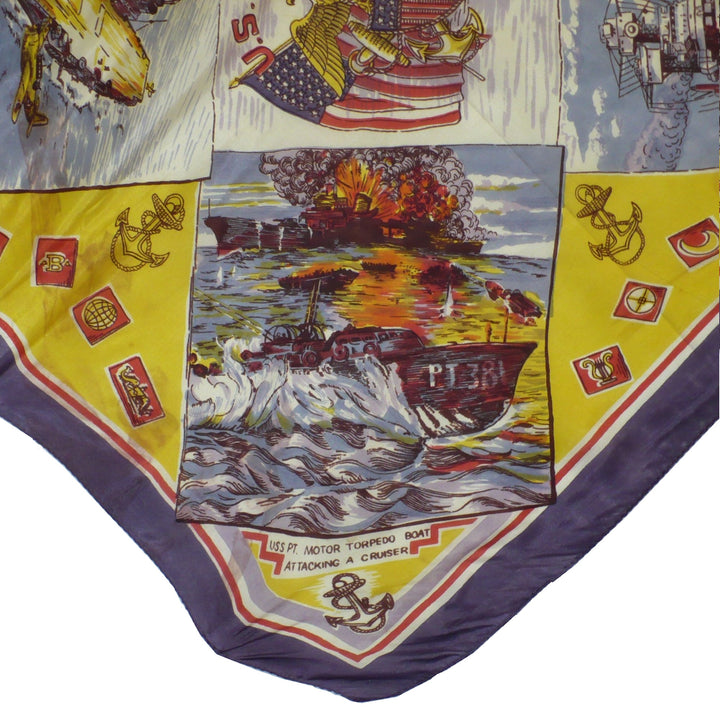 1940s Vintage WWII US Navy Silk Souvenir Scarf.