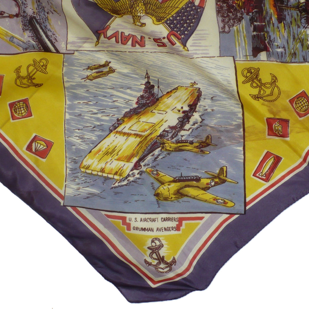 1940s Vintage WWII US Navy Silk Souvenir Scarf.