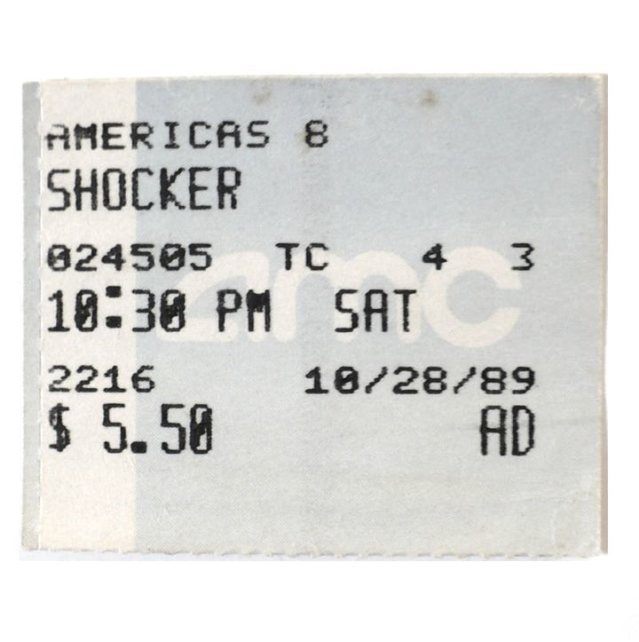 Wes Craven's Shocker Horror Movie 1989 Ticket