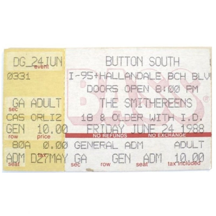 The Smithereens Green Thoughts Tour Ticket 1988