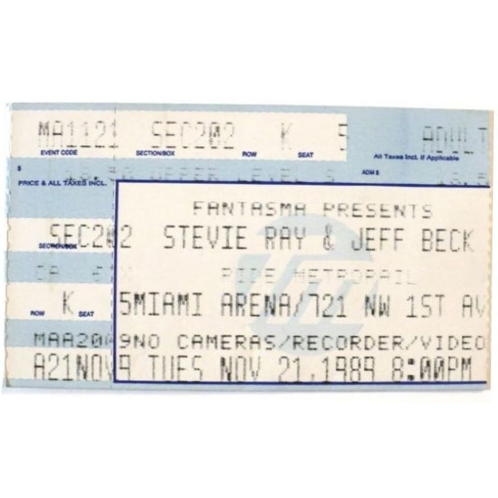 Stevie Ray Vaughn Jeff Beck Fire Meets the Fury Ticket 1989