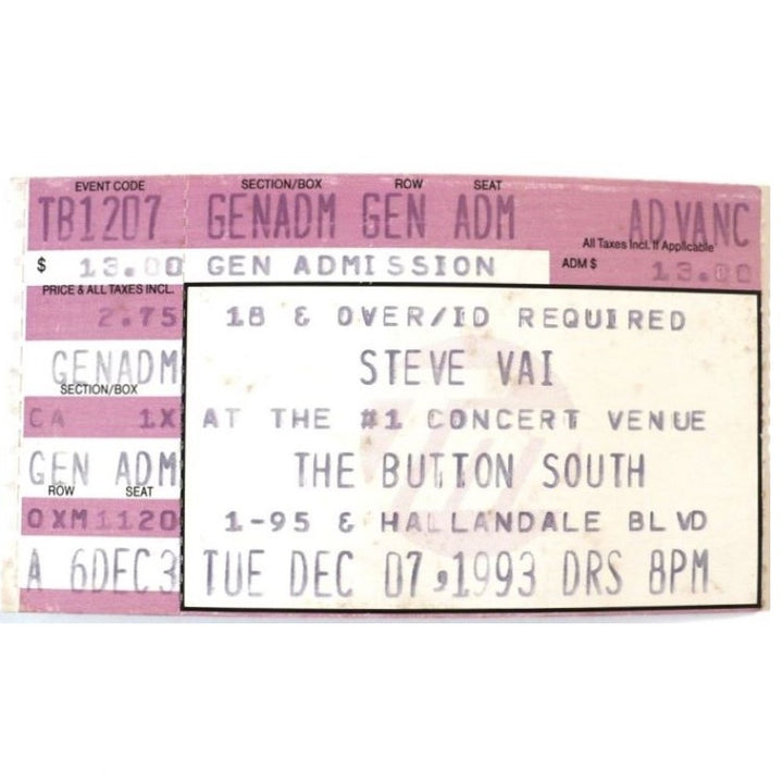 Steve Vai Sex and Religion Tour Ticket 1993