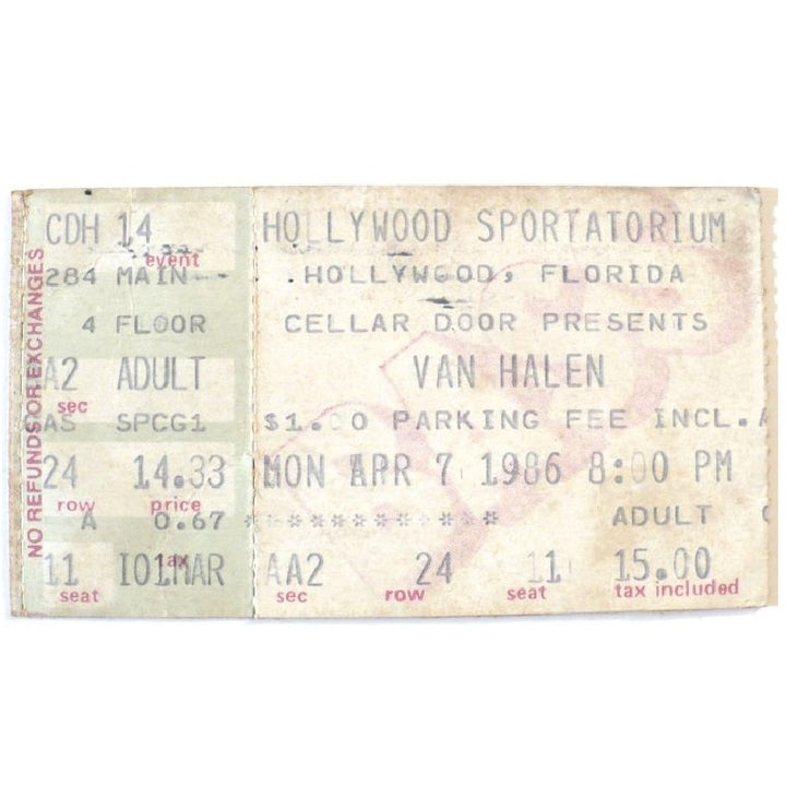 Van Halen 5150 Tour Ticket 1986 c