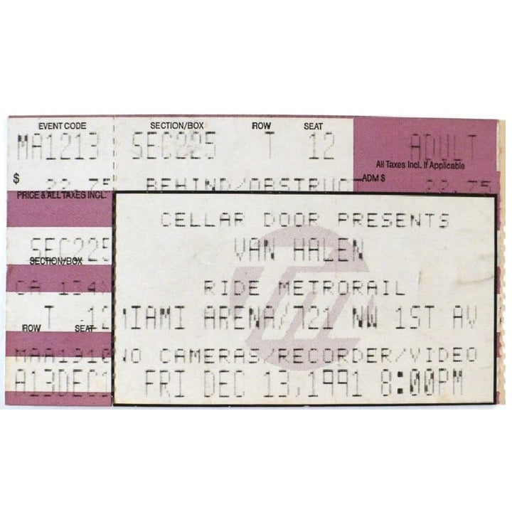 Van Halen For Unlawful Carnal Knowledge Tour Ticket 1991 Alice In Chains