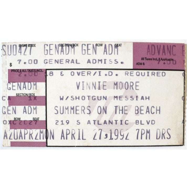 Vinnie Moore Ticket April 27 1992 Shotgun Messiah