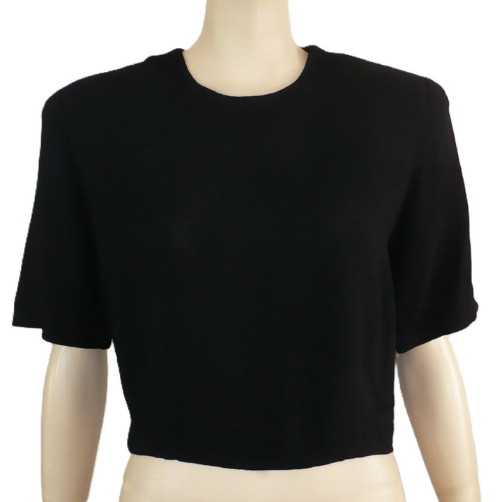 1940s Vintage Black Pebble Crepe Top Blouse With Shoulder Pads.