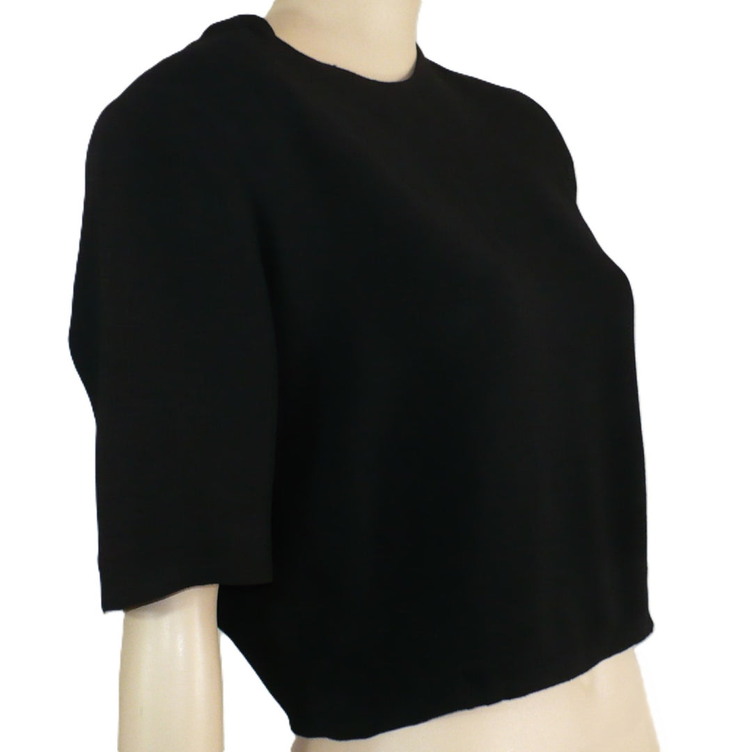 1940s Vintage Black Pebble Crepe Top Blouse With Shoulder Pads.