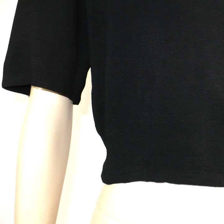 1940s Vintage Black Pebble Crepe Top Blouse With Shoulder Pads.