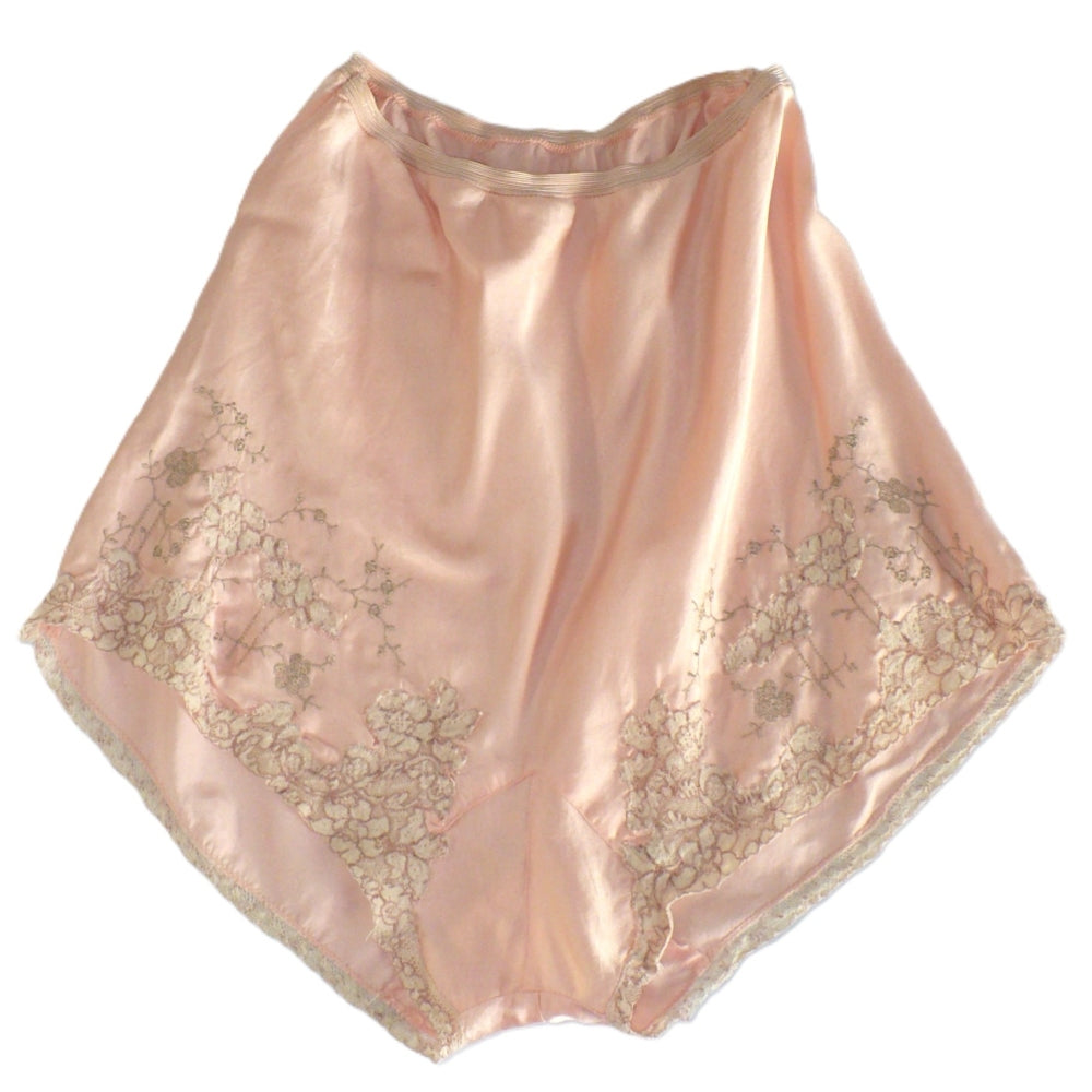 1930s Vintage Purty Peach Satin Tap Pant Panties, Lace.