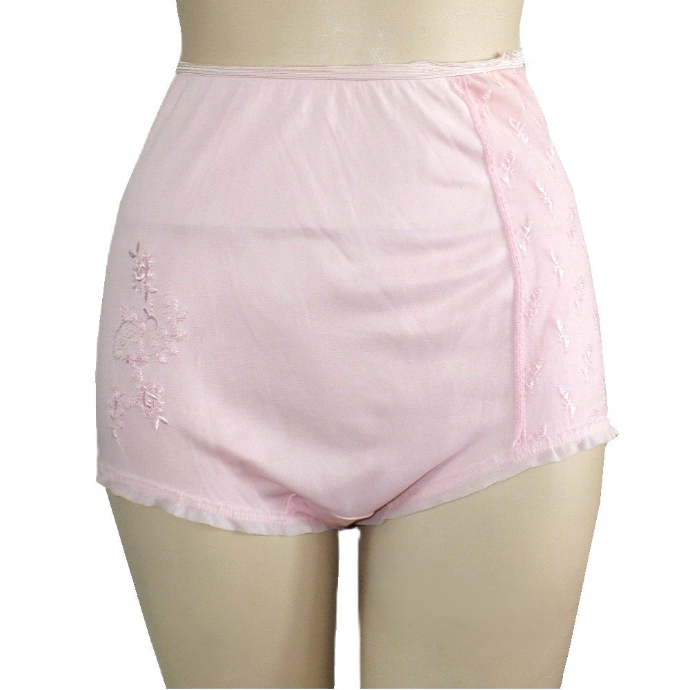 1950s Vintage Pink Embroidered Ruffle Fancy Pants Granny Panties .