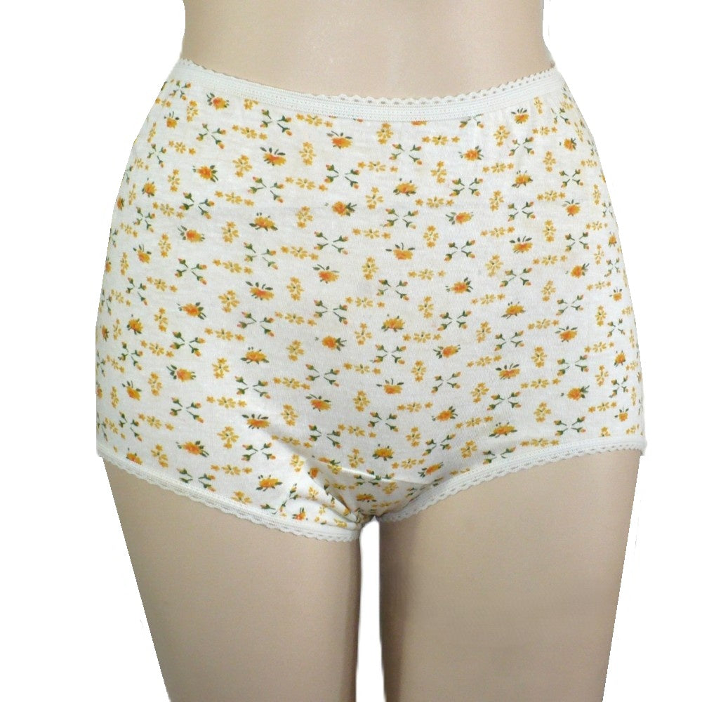 1980s Vintage Ditsy Floral Print Panties Yellow Rosebud Cotton Brief Panty.