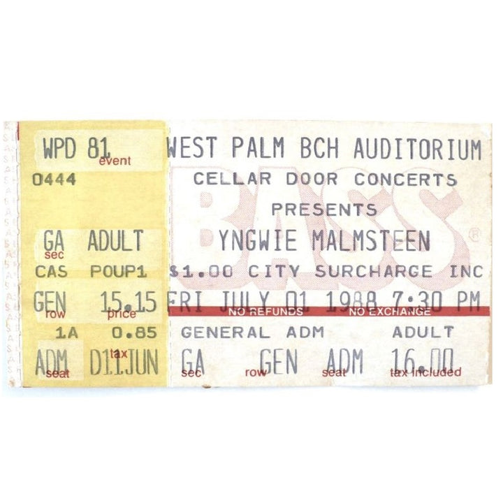 Yngwie Malmsteen Odyssey Tour Ticket 1988 Lita Ford a