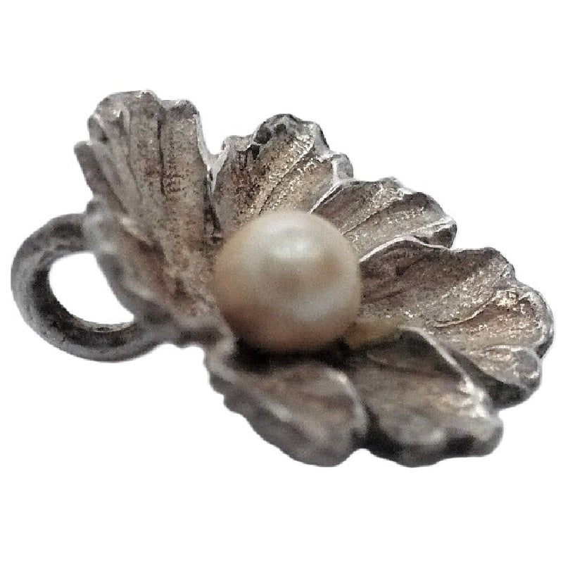 1960s Silver Flower Pearl Pendant