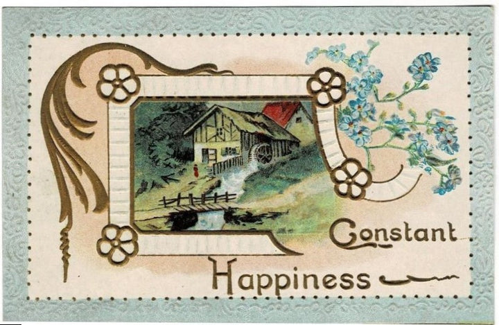 1912 Constant Happiness Best Wishes Postcard