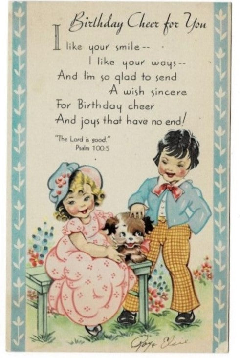 1943 Children's Bible Verse Birthday Postcard