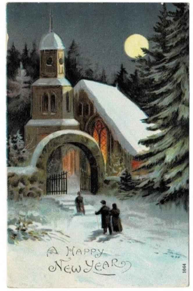 1910 Church at Night on New Year's Eve