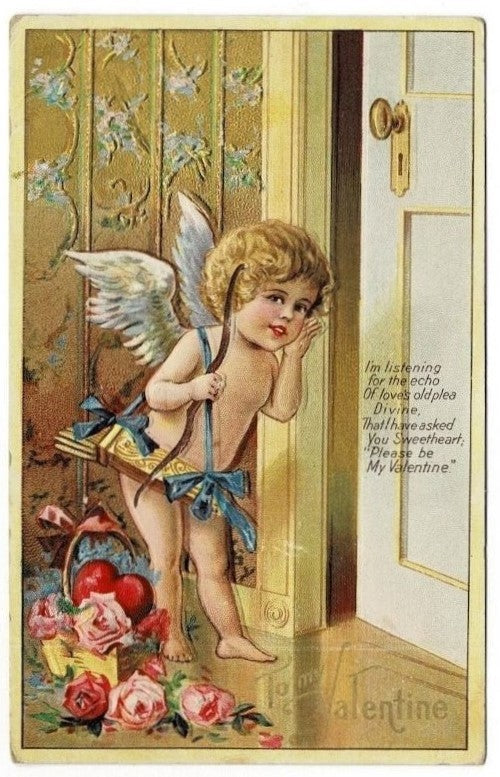 1909 Cupid at the Door Valentine Postcard