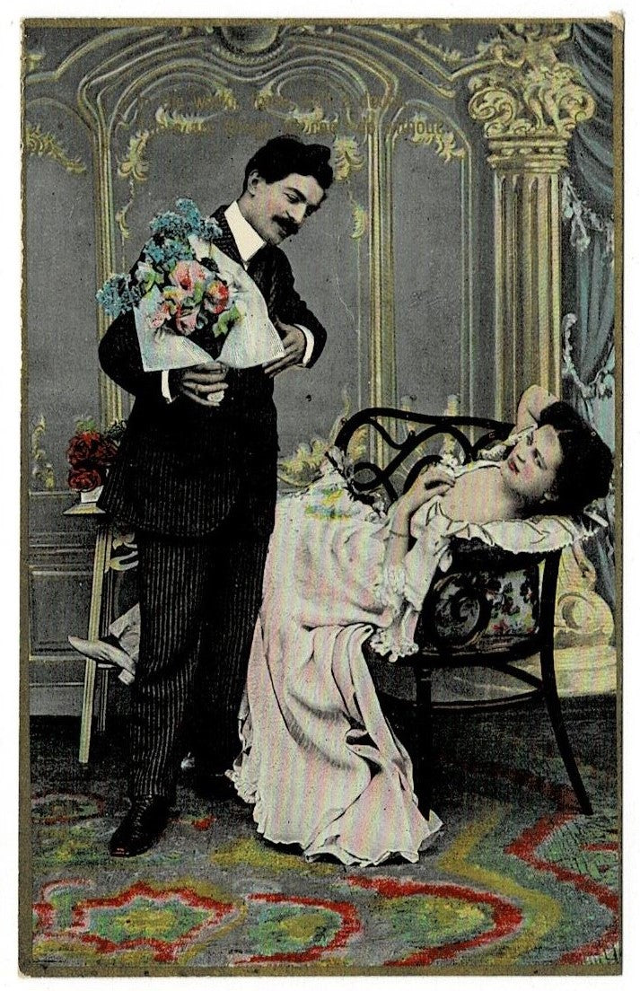 1909 He Brings Her Flowers Postcard