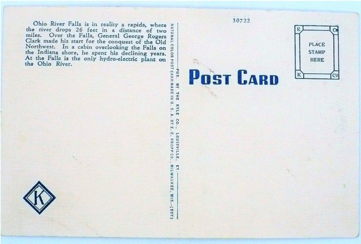 1945 Ohio River Falls Kentucky IN Postcard