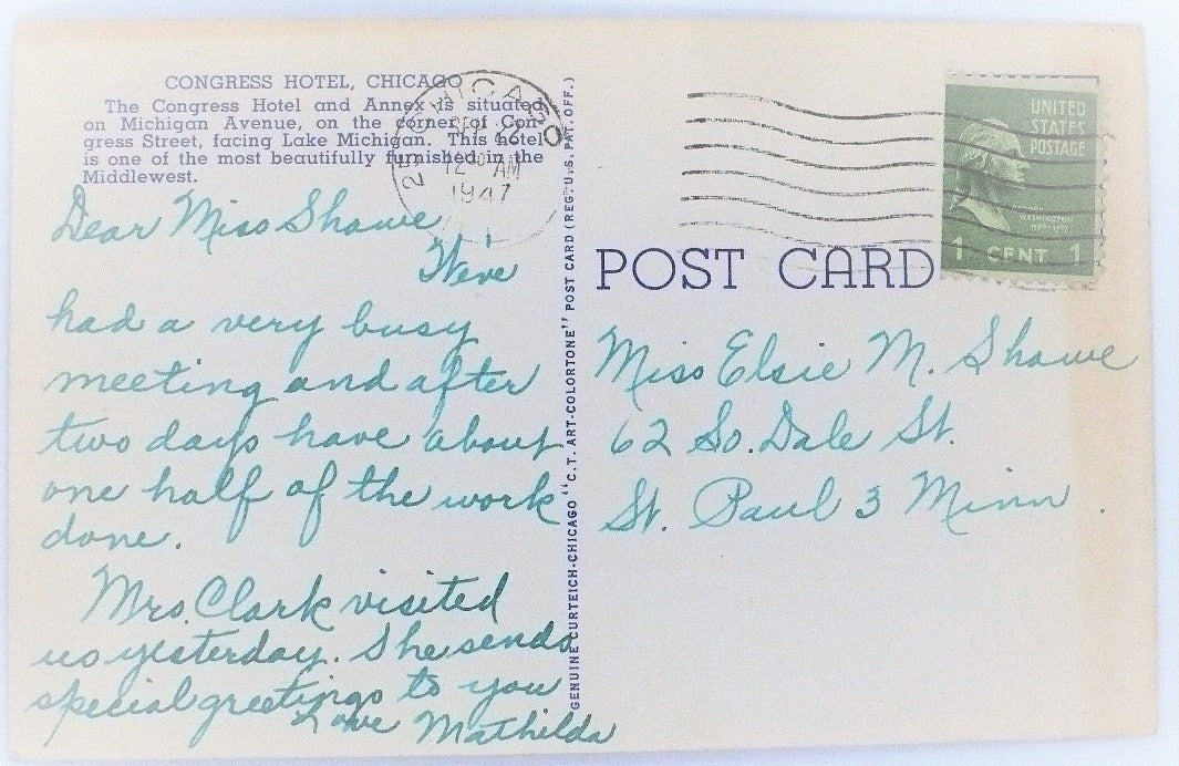 1947 Congress Hotel Chicago IL Postcard