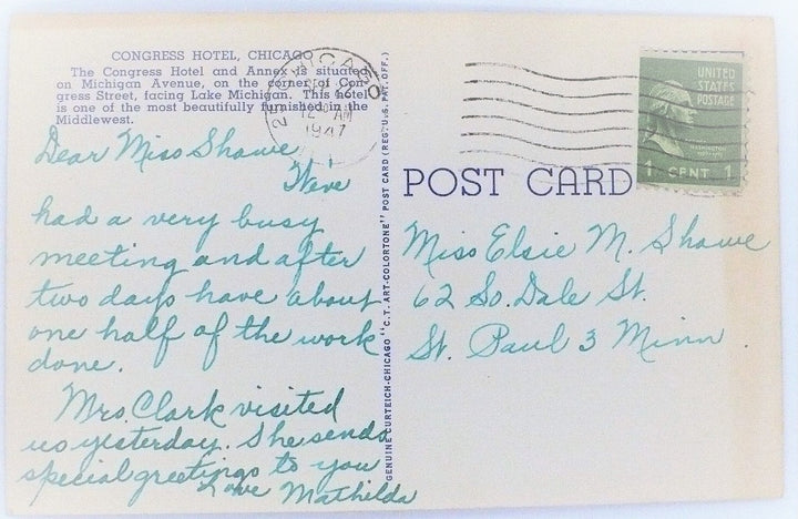 1947 Congress Hotel Chicago IL Postcard