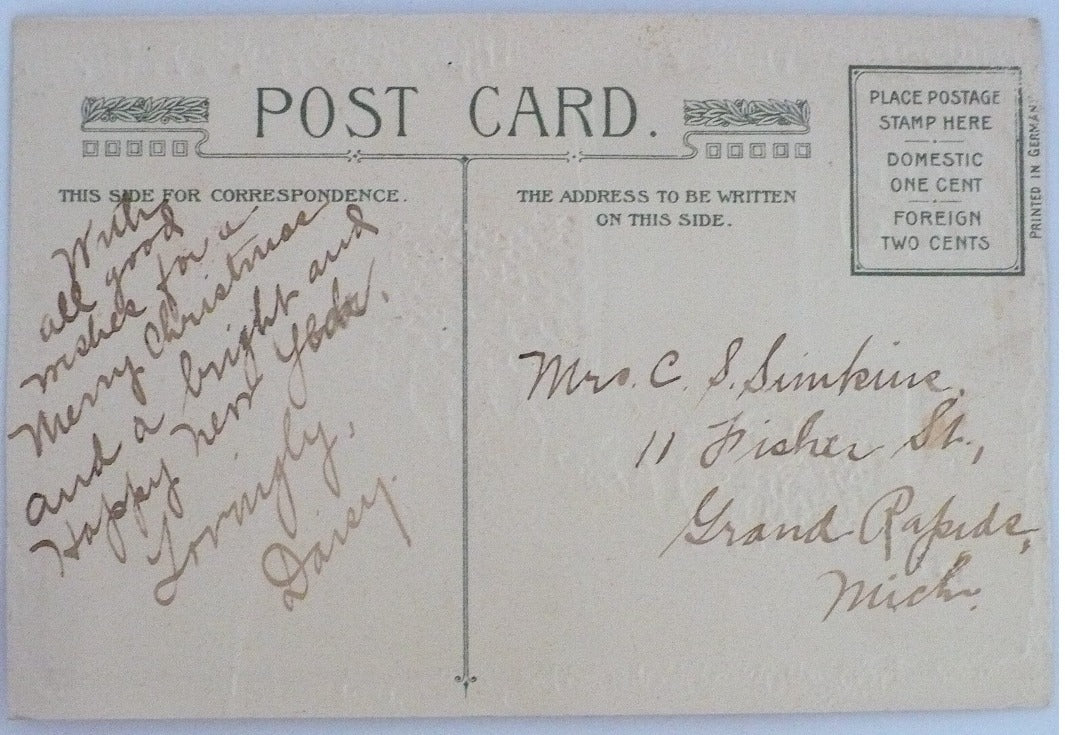 1909 December 25 Christmas Postcard
