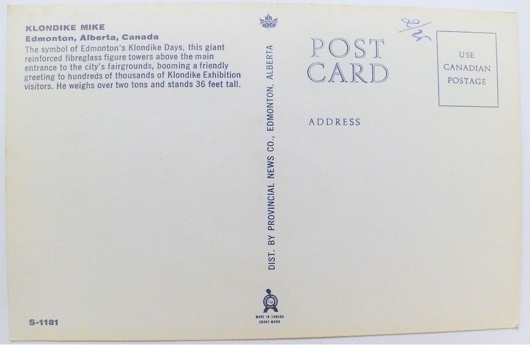 1967 Klondike Mike Edmonton Canada Postcard