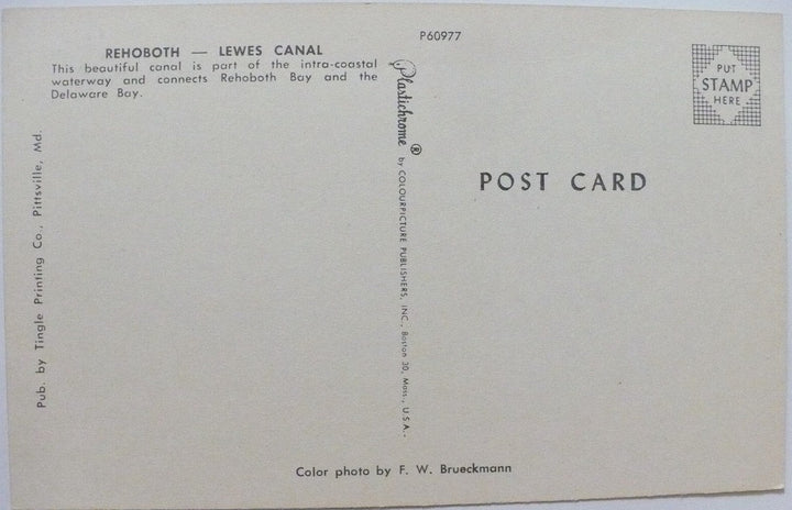 1967 Rehoboth Lewes Canals Intracoastal Waterway Postcard