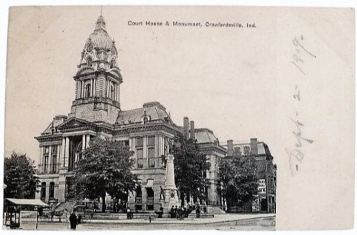 1909 Courthouse Clocktower Crawfordsville Indiana Postcard